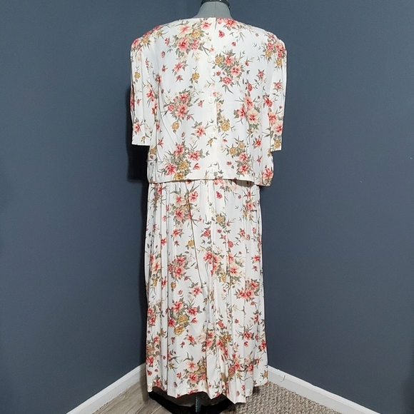 Vintage Halmode Plus Floral Church Dress Cream Pink Flowers Maxi Length Size 24W - Picture 3 of 7